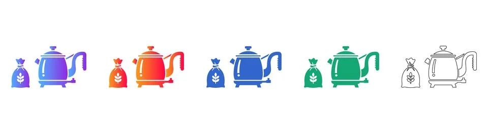 Rustic Teapot and Grain Sack Illustration Collection Stock Illustration