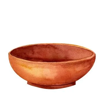 Rustic terracotta bowl for dining, serving, kitchen decor vintage. Watercol.. Stock Illustration