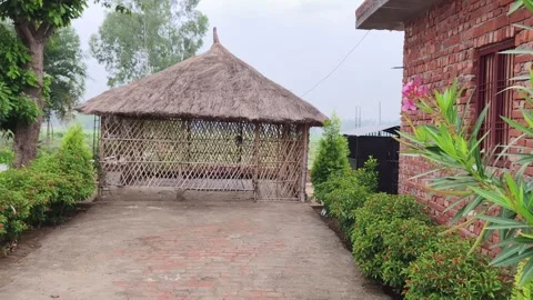Rustic Thatched Structure in Garden Stock-Footage 340968009
