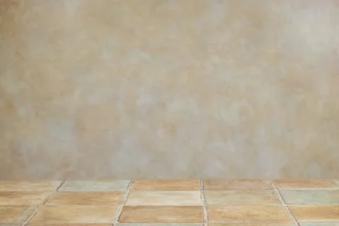 Rustic Tiled Surface and Neutral Textured Wall Background for Product Display an Stock Photos