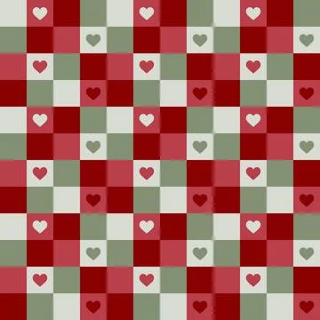 Rustic Tiny Christmas Hearts Checkered Holiday Background Seamless Pattern Stock Illustration