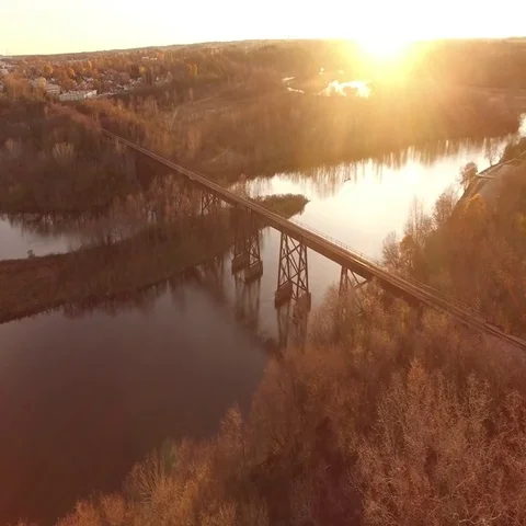 Rustic Train Bridge Aerial Stock Footage 69499168