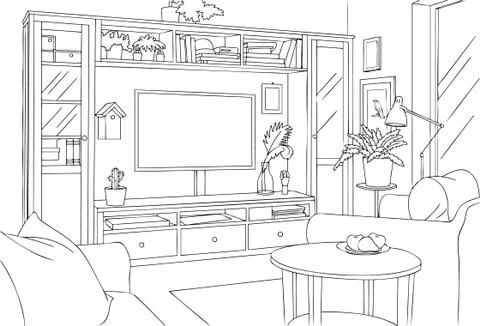Rustic TV Room Stock Illustration