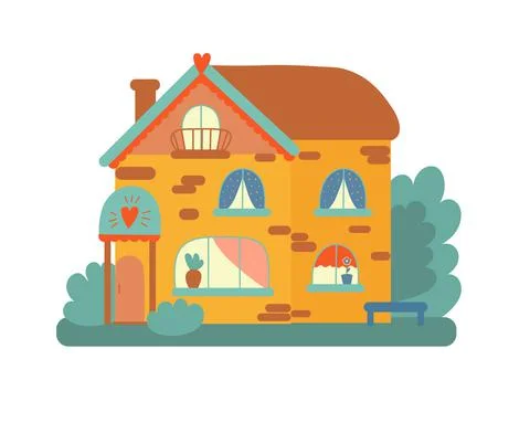Rustic two-storey house on an isolated background. House of grandparents Stock Illustration
