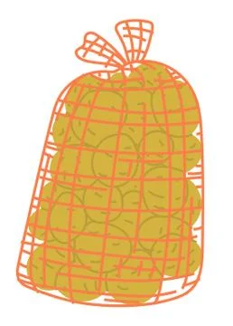 Rustic Vegetable, Pile of Potato in Sack Vector Stock Illustration