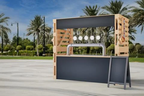 Rustic Vibe Inviting Street Bar Setup. Wooden Beer Booth with Metal Taps an.. Stock Illustration