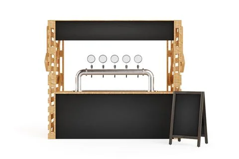 Rustic Vibe Inviting Street Bar Setup. Wooden Beer Booth with Metal Taps an.. Stock-Illustration