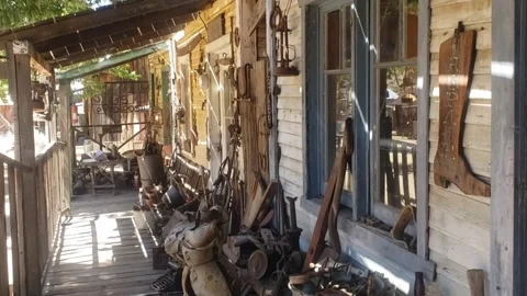Rustic Vintage Antique Junk at Silver City Ghost Town Video stock 244747704