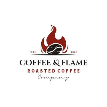 Rustic Vintage Coffee Bean Roaster with fire flame Logo design inspiration Stock Illustration