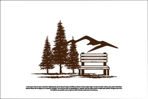 Rustic Vintage Mountain Hill with Pine Cedar Conifer Evergreen Larch Trees .. Stock-Illustration