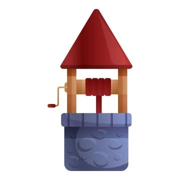 Rustic water well icon, cartoon style Illustration