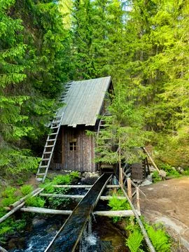 Rustic Watermill in the Forest Stock Photos