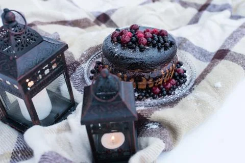 Rustic wedding cake with berries Stock Photos