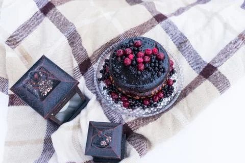 Rustic wedding cake with berries Stock Photos