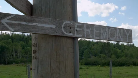 Rustic Wedding Ceremony with pointing Arrow for Directions Sign. Stock Footage 108451070