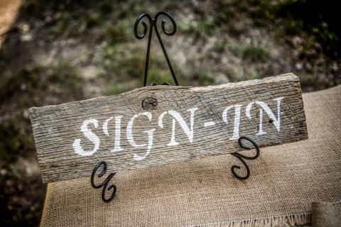 Rustic wedding sign with writing. Stock Photos