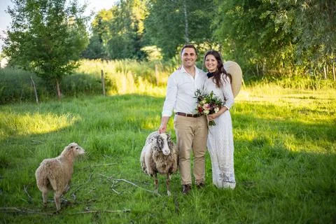 Rustic wedding in the style of boho at the ranch. Stock Photos