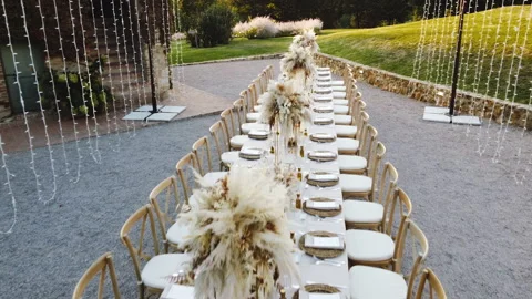 Rustic Wedding Table Decorations. Outdoor rustic style wedding Stock Footage 232455106