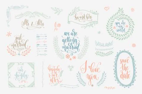 Rustic wedding vintage element set for save the date cards, wedding invitation Stock Illustration
