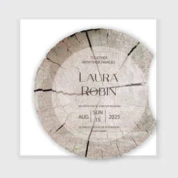 Rustic Wedding Wood Cut Grain Custom Invitation. 库存插图