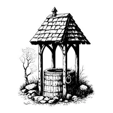 Rustic well hand drawn sketch. Stock Illustration