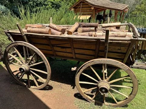 Rustic wheelbarrow with firewood Stock Photos