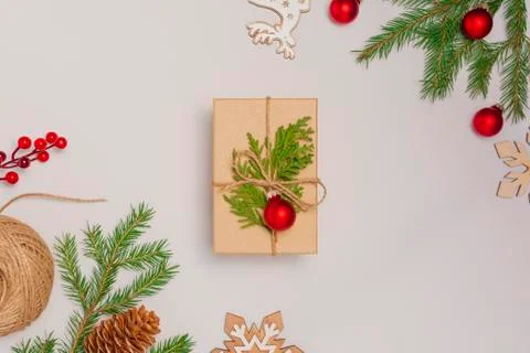 Rustic white background with Christmas present Stock Photos