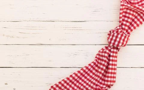 Rustic white wood table background with red napkin Stock Photos