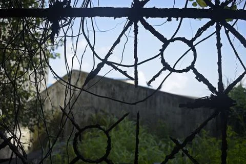 Rustic window framework in old abandoned building Stock Photos