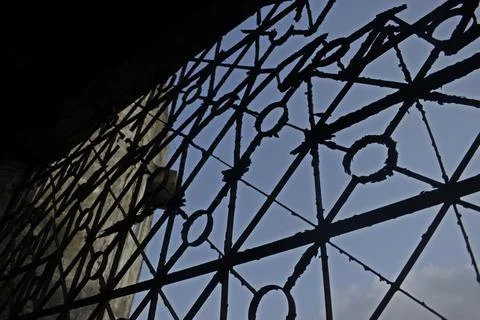 Rustic window framework in old abandoned building Stock Photos