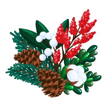 Rustic Winter Arrangement with Pine Cones and Berries Stock Illustration