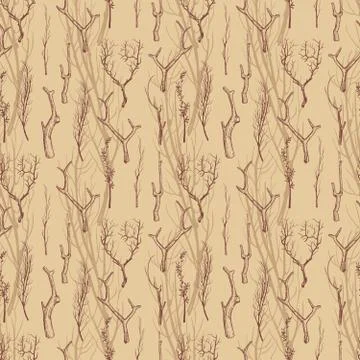 Rustic wood branches seamless pattern. Hand drawn branches vintage texture Illustrazione stock
