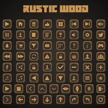 Rustic Wood Game UI Button Icon Set Illustrazione stock