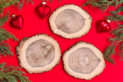 Rustic wood sign on red background, christmas mockup Stock Photos