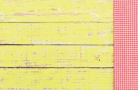 Rustic wood table background with red napkin Stock Photos