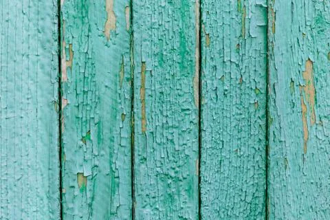 Rustic wood texture or background with scratched turquoise paint.  Close-up. Stock Photos