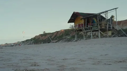 Rustic Wooden Beach Hut on Sandy Shore in Aracati Video stock 327884145