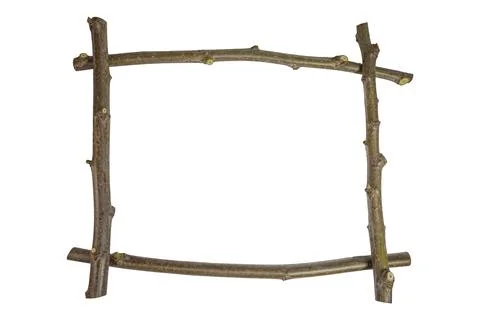 Rustic wooden branch rectangle frame with natural knots texture Stock Photos