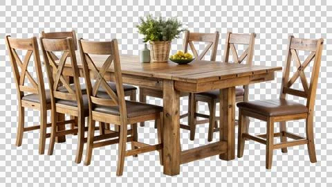 Rustic-wooden-dining-table-with-matching-chairs-on Stock Photos