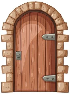Rustic Wooden Door with Stone Frame Stock Illustration