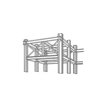 Rustic wooden framework structure diagram. outline timber building scaffoldin Stock Illustration