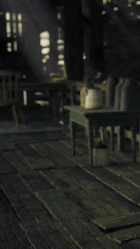 Rustic wooden interior with tables and natural light in a quiet setting Stock Footage 334171051