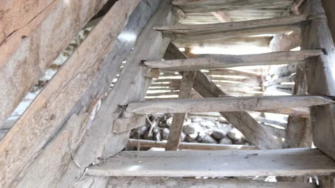 Rustic Wooden Ladder Inside an Old Countryside Barn Stock Footage 307638208