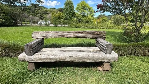 Rustic Wooden Park Bench Stock Photos