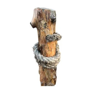 Rustic Wooden Post with Thick Rope Close Up Texture Stock Photos
