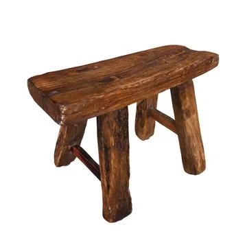 Rustic wooden stool crafted in 3D rendering Stock Photos