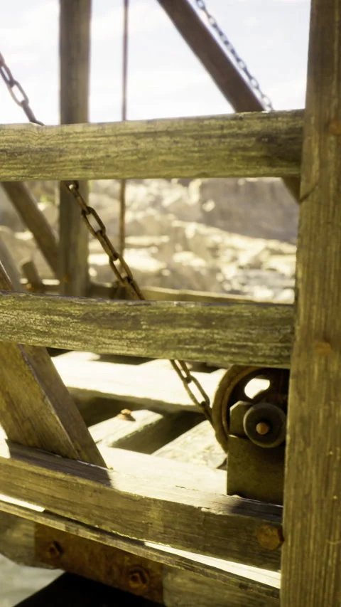 Rustic wooden structure revealing a glimpse of vast desert landscape Stock Footage 331833323