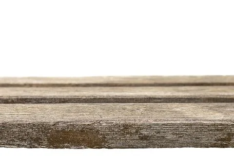 Rustic wooden surface with white background ideal for presentations or product Stock Photos