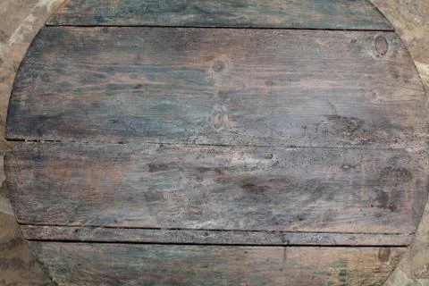 Rustic wooden table background top view.. Stock Photos