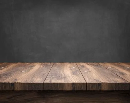 Rustic wooden table with grey background Stock Illustration